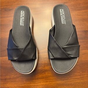 COPY Aerosoles Martha Stewart CeramicWomen's Black Slide Sandals leather size6.5